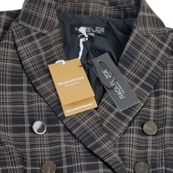 Blazer Womens Button Up Jacket Brown Black Check New Tags Size XS Rachel Zoe - Picture 3 of 4